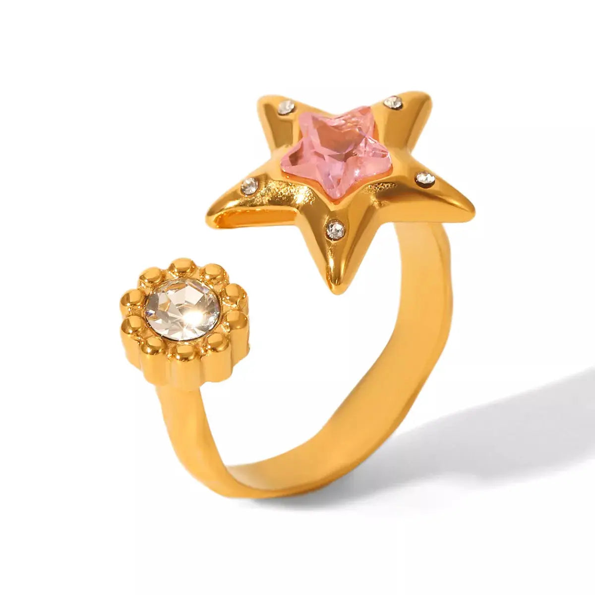 18K Gold-Plated Zircon Star Open Ring by Trendsi