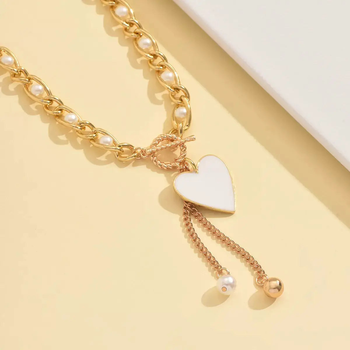 18K Gold-Plated Pearl Heart Necklace by Trendsi