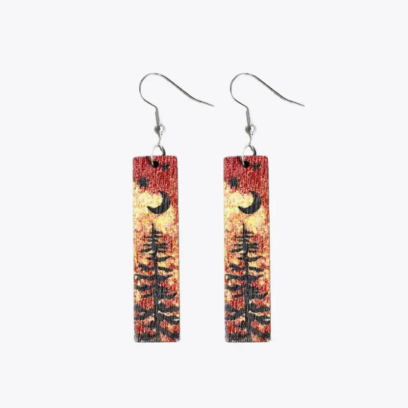 Square Shape Wooden Dangle Earrings by Trendsi