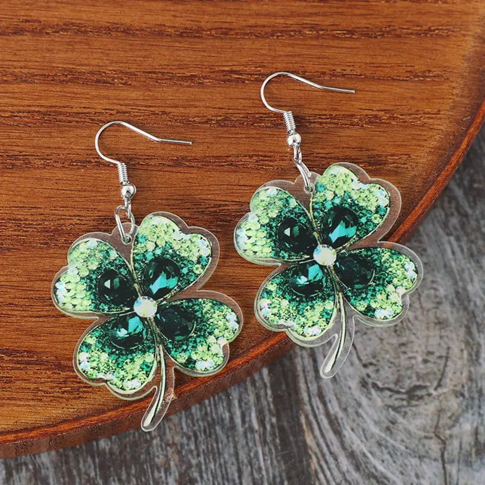 Lucky Clover Acrylic Dangle Earrings by Trendsi