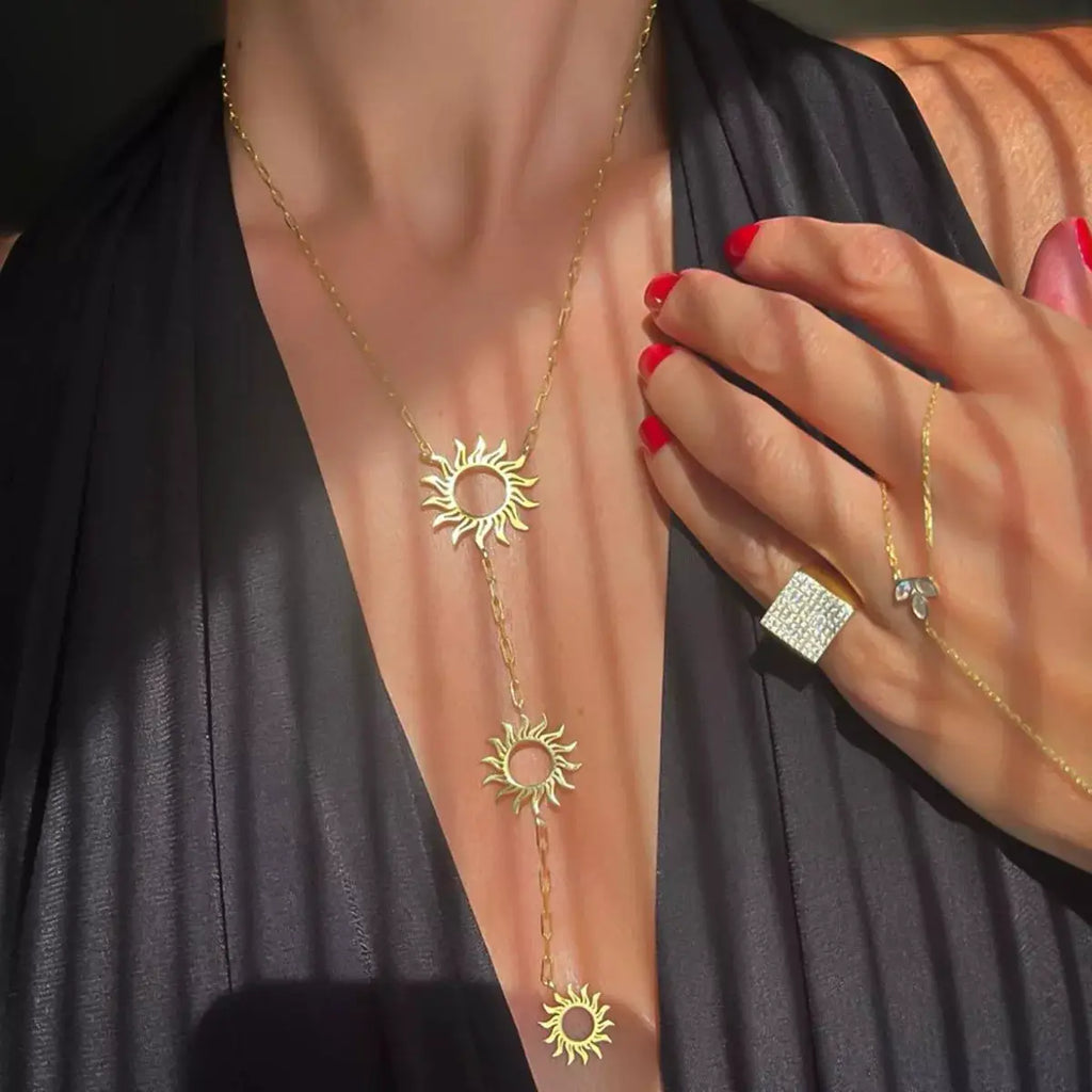18K Gold-Plated Sun Pendant Necklace by Trendsi