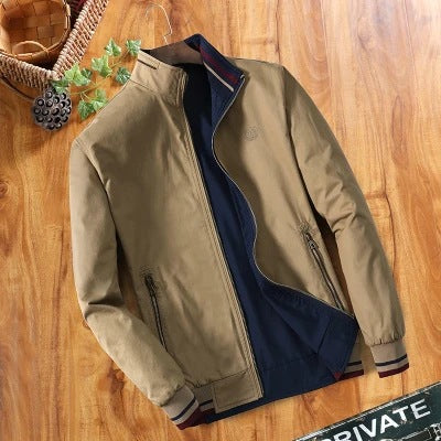 Autumn double-sided jacket for men middle-aged stand up collar casual jacket for men pure cotton casual jacket jacket for men