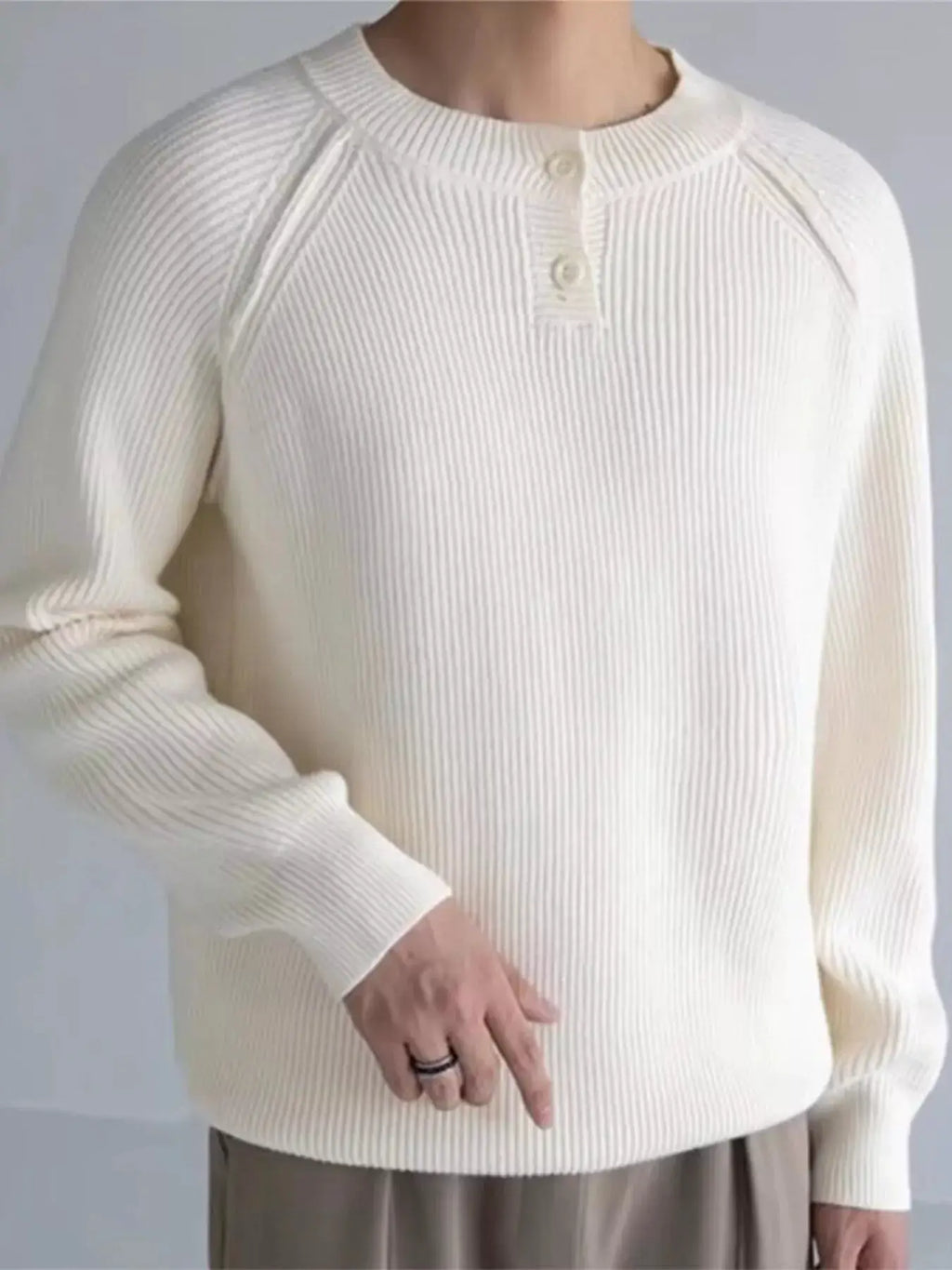 Men's Plus Size Ribbed Raglan Sleeve Knit Top by Trendsi