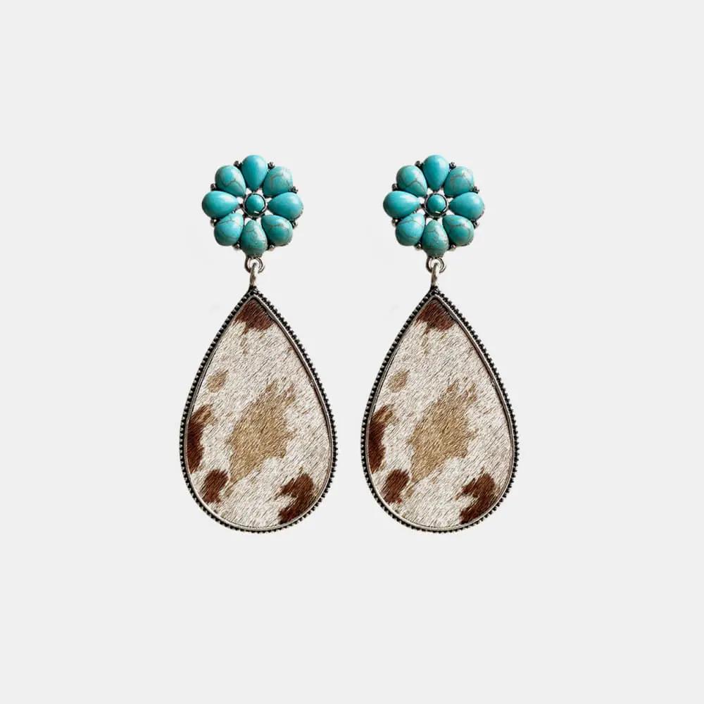 Turquoise Flower Teardrop Earrings by Trendsi