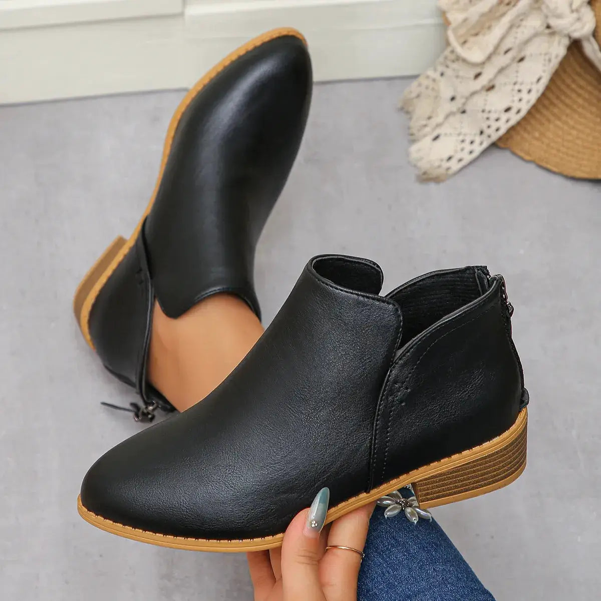 Classic Block Heel Ankle Boots by Trendsi