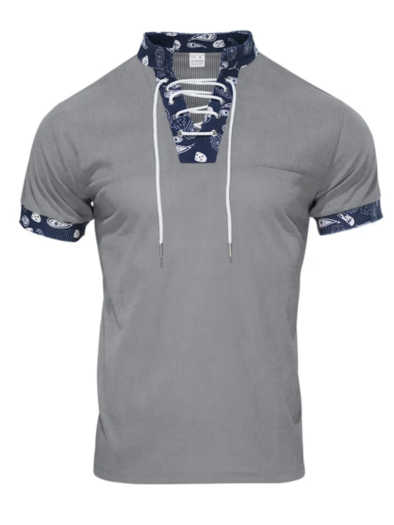 Men's Full Size Lace-Up Collar T-Shirt Plus Size by Trendsi