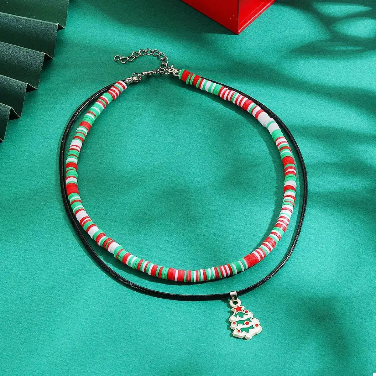 Colorful Double Layered Necklace with Christmas Tree Pendant by Trendsi