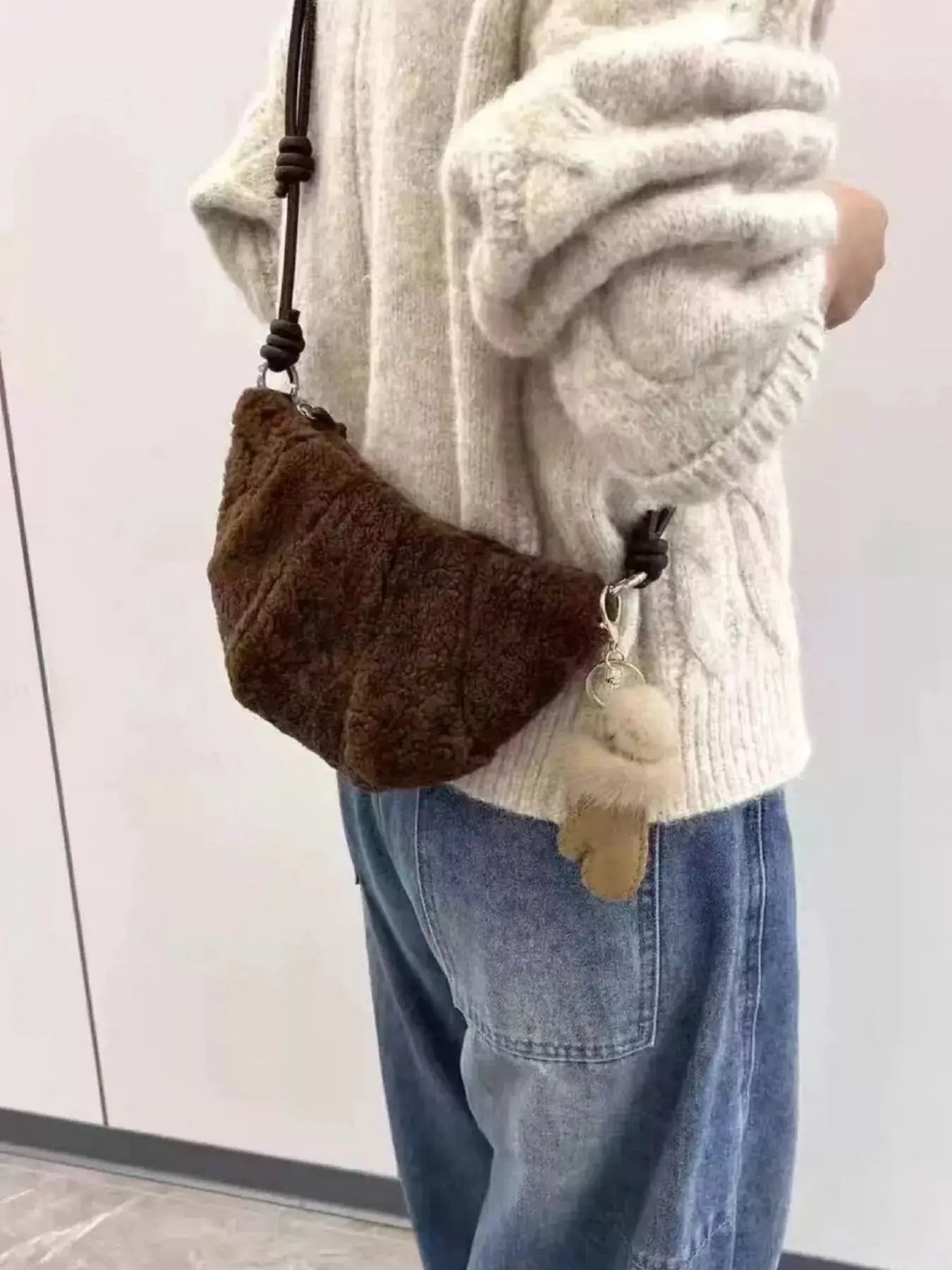 Knot Strap Furry Crossbody Bag by Trendsi
