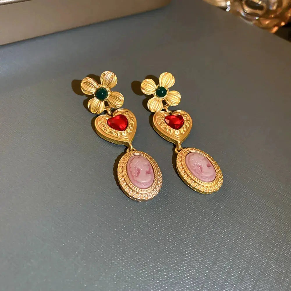 Copper Inlaid Rhinestone Vintage Earrings by Trendsi