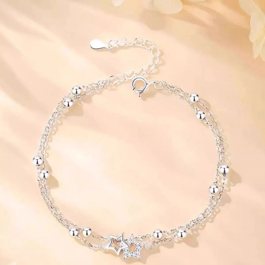 925 Sterling Silver Zircon Star Chain Bracelet by Trendsi