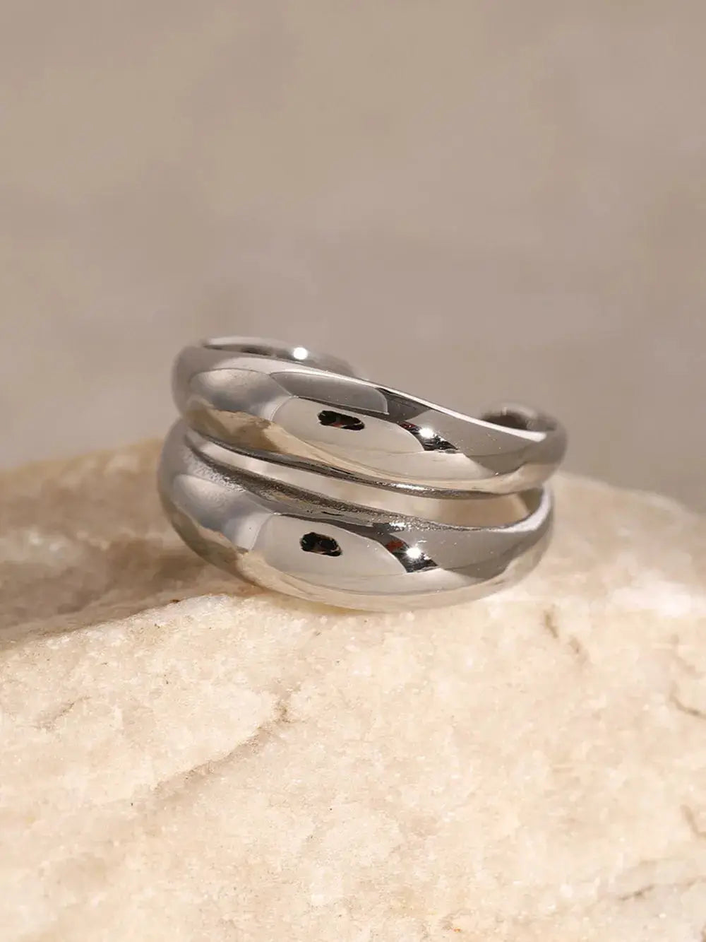 Stainless Steel Double-Layered Ring by Trendsi