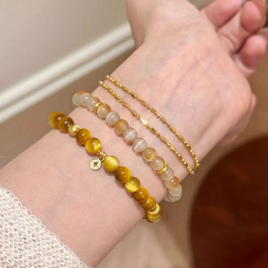 Tiger Eye Beaded Bracelet by Trendsi