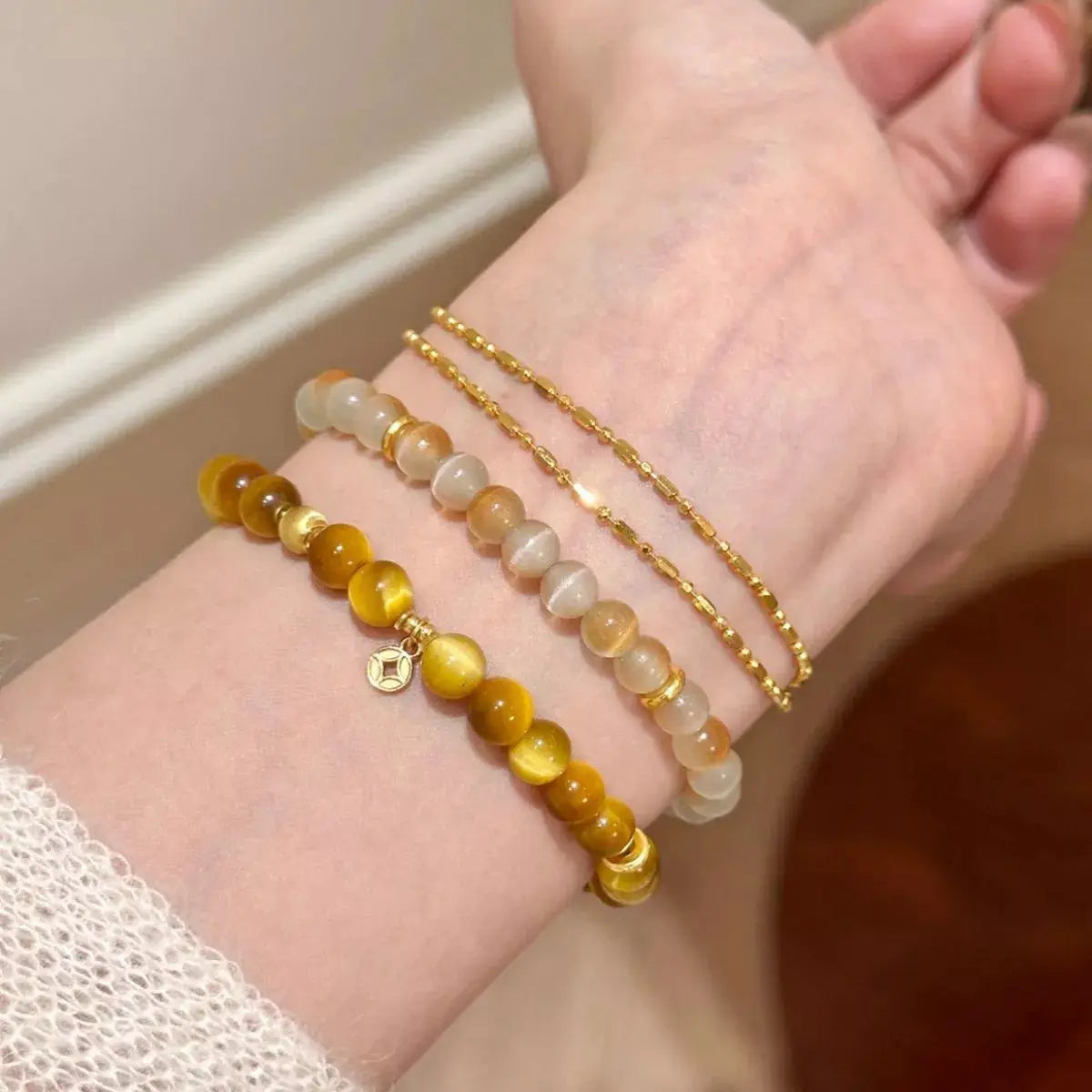 Tiger Eye Beaded Bracelet by Trendsi