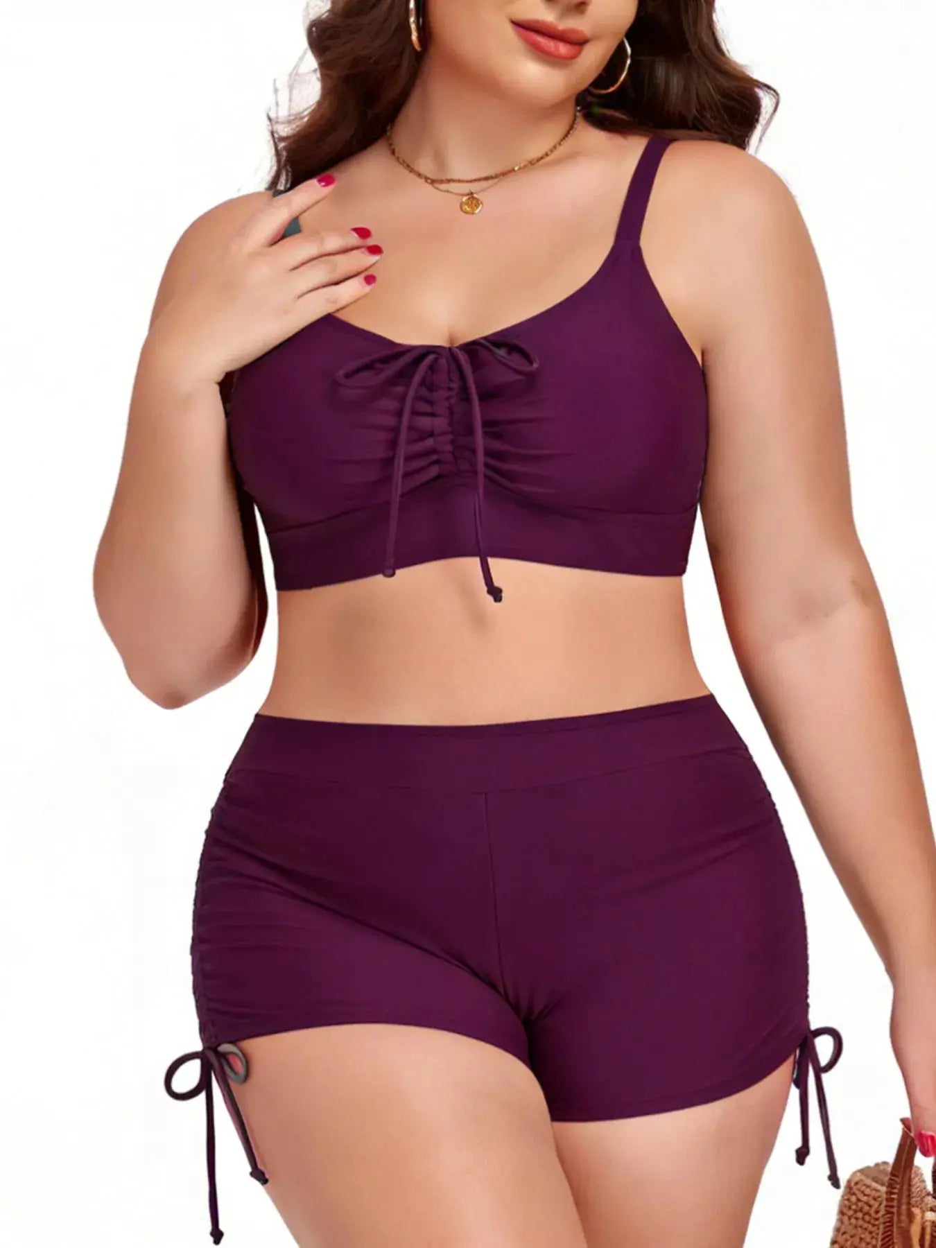 Plus Size Ruched Drawstring Swim Set by Trendsi