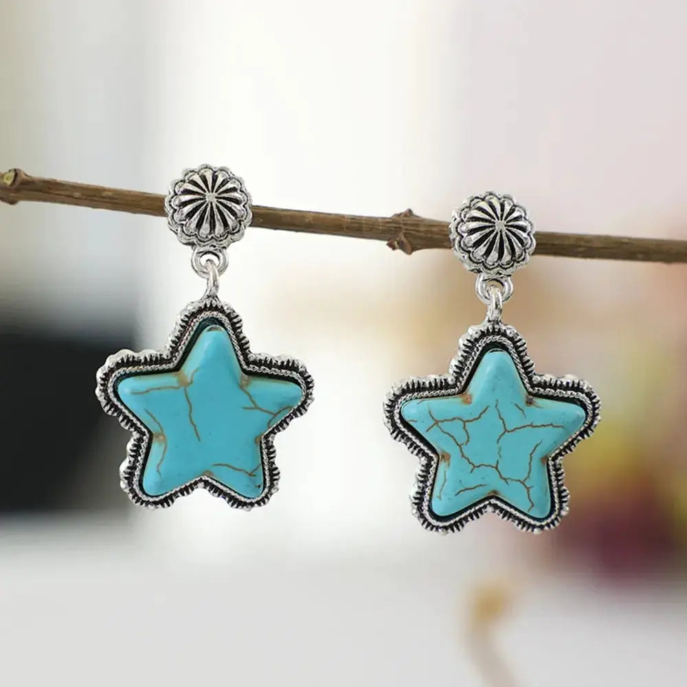 Artificial Turquoise Alloy Star Earrings by Trendsi