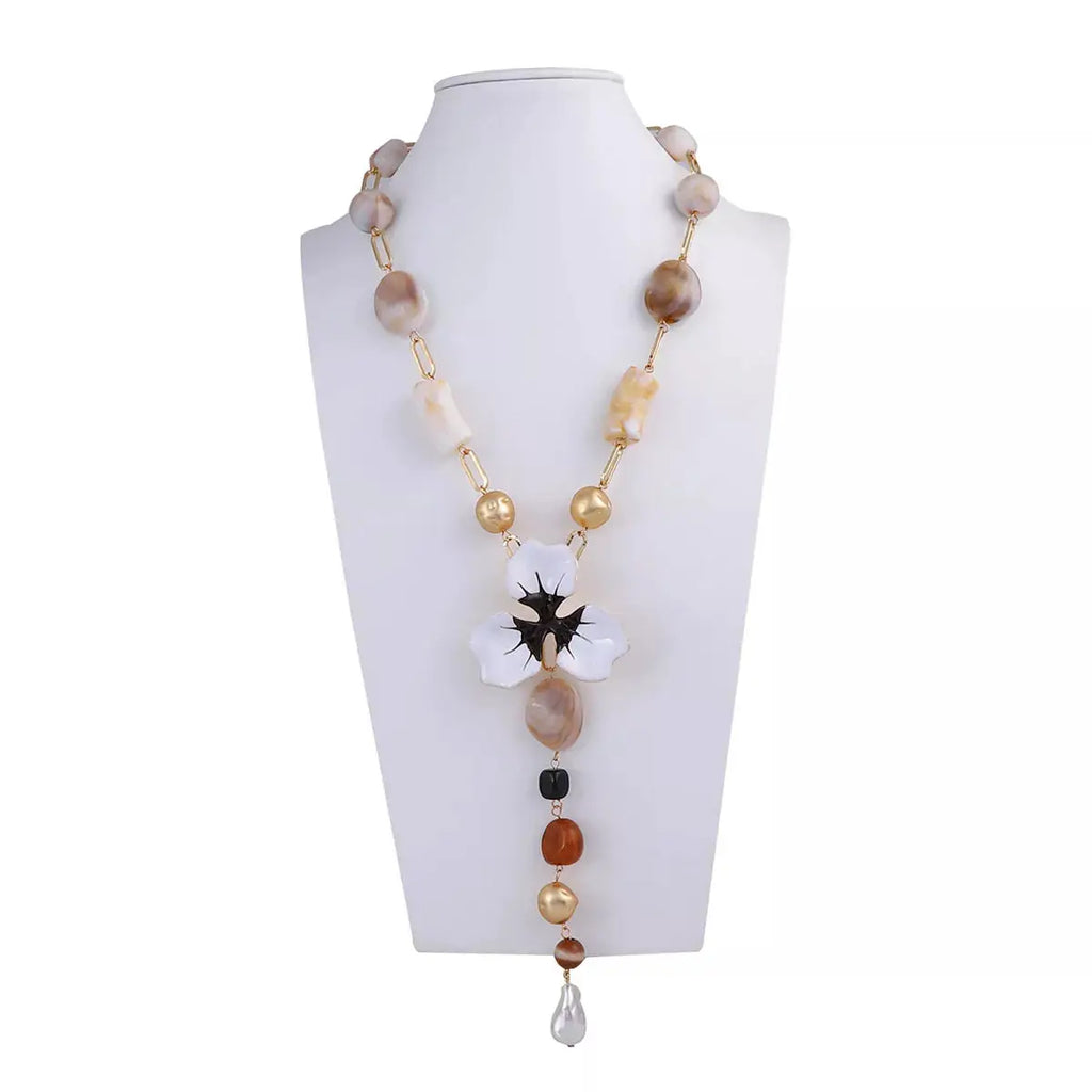 Alloy Dripping Oil Flower Resin Y-Shaped Necklace by Trendsi