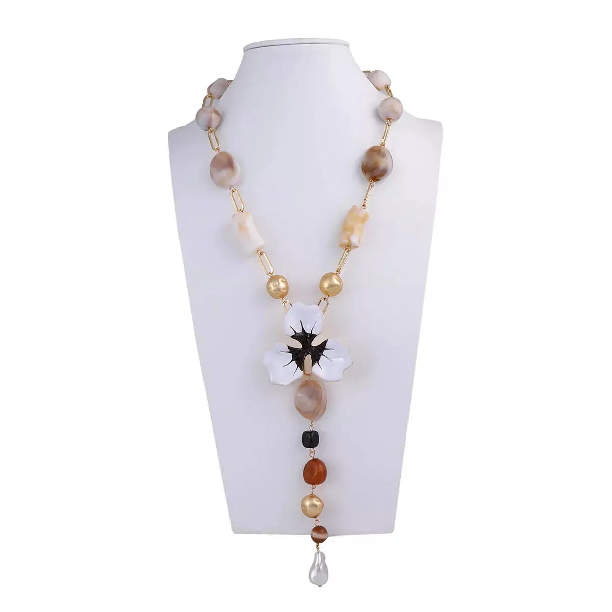 Alloy Dripping Oil Flower Resin Y-Shaped Necklace by Trendsi