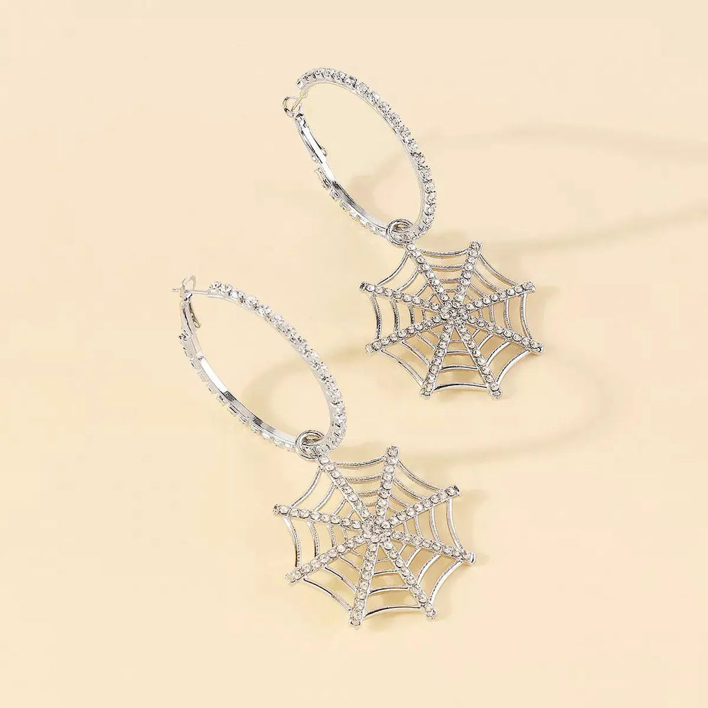 Spider Web Dangle Hoop Earrings by Trendsi