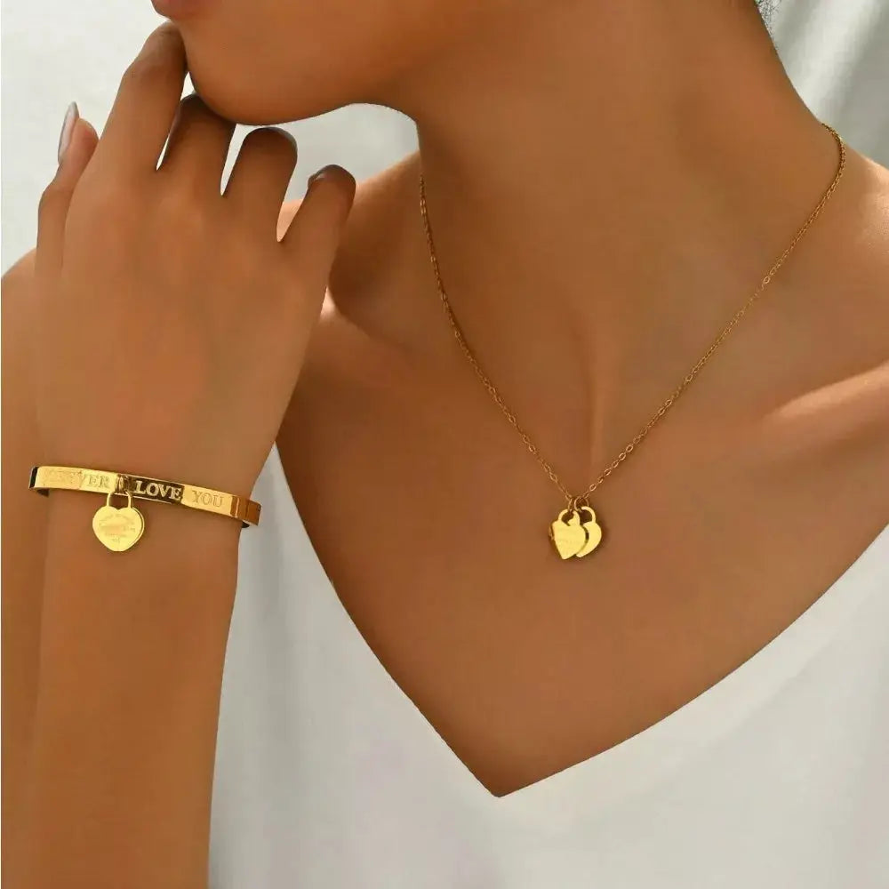 18K Gold-Plated Heart Jewelry Set by Trendsi