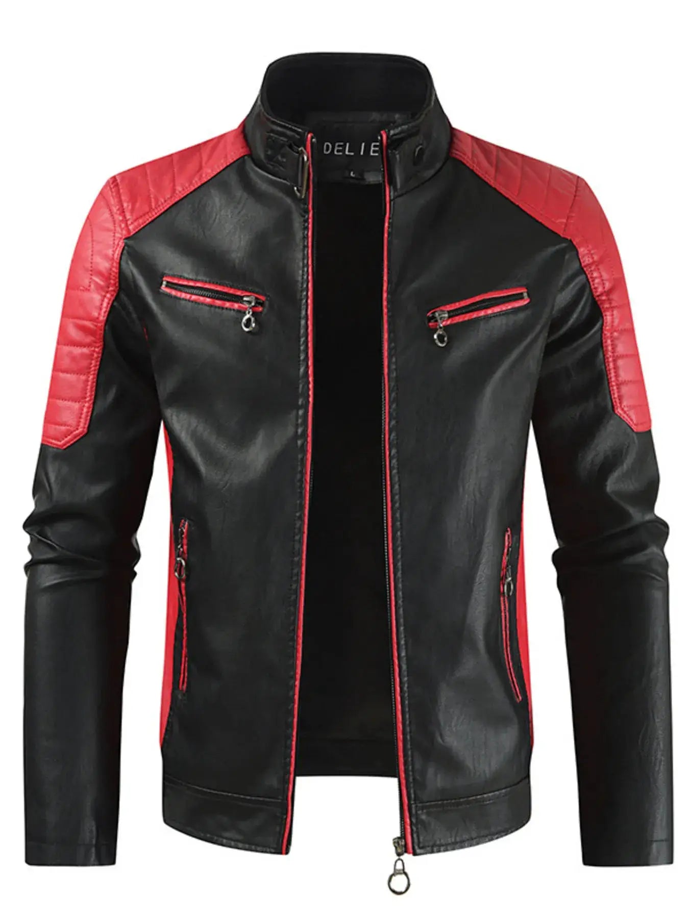 Men's Plus Size Color Block Leather Jacket by Trendsi