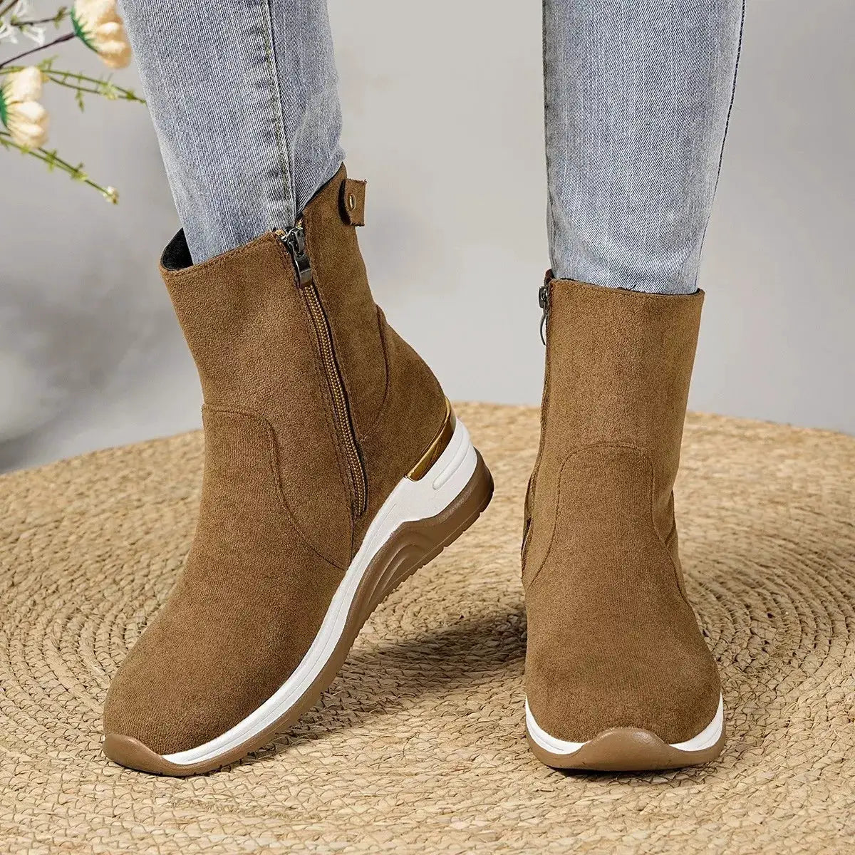 Suede Ankle Boots with Wedge Heel by Trendsi