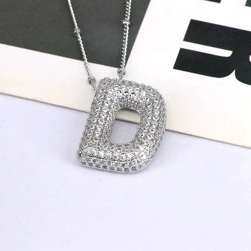 Copper Inlaid Zircon Letter Pendant Necklace by Trendsi