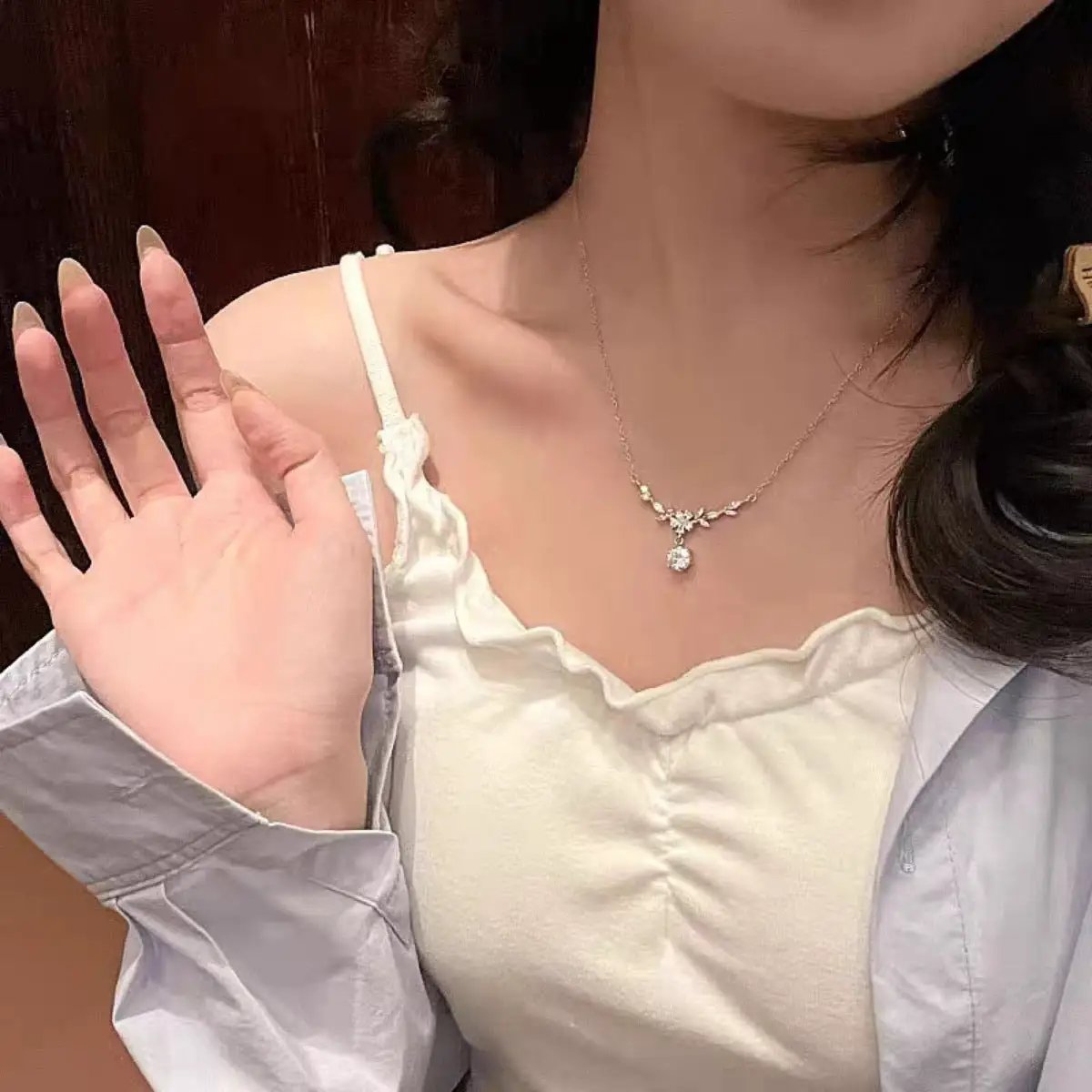 1 Carat Moissanite 925 Sterling Silver Leaf Flower Necklace by Trendsi