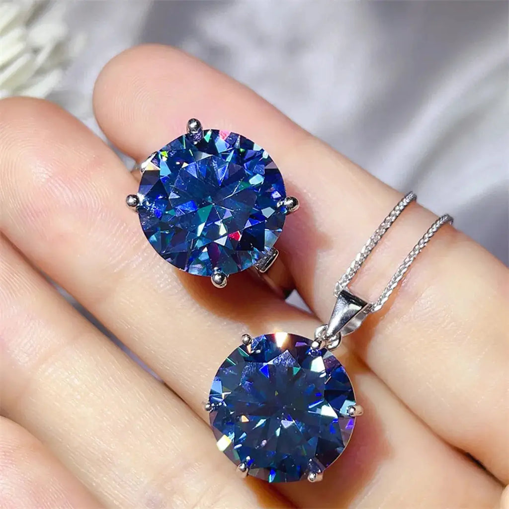 10 Carat Moissanite 925 Sterling Silver Ring and Necklace Set by Trendsi