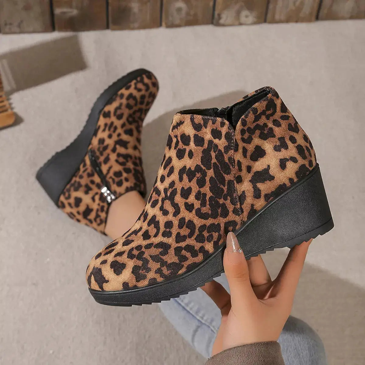 Round Toe Wedge Ankle Boots by Trendsi