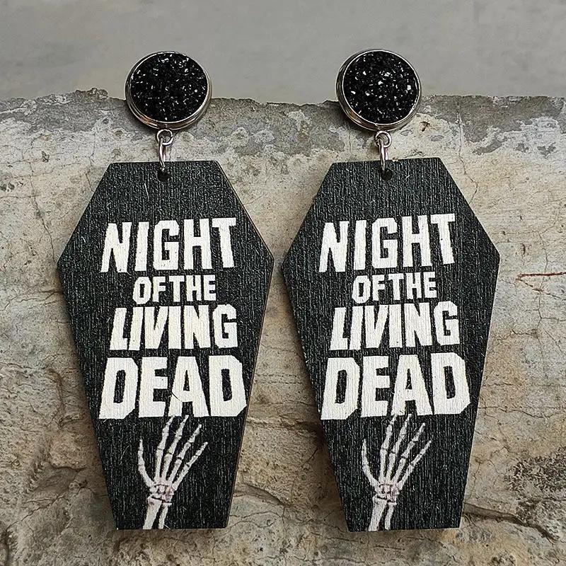 Coffin Shape Wooden Dangle Earrings by Trendsi