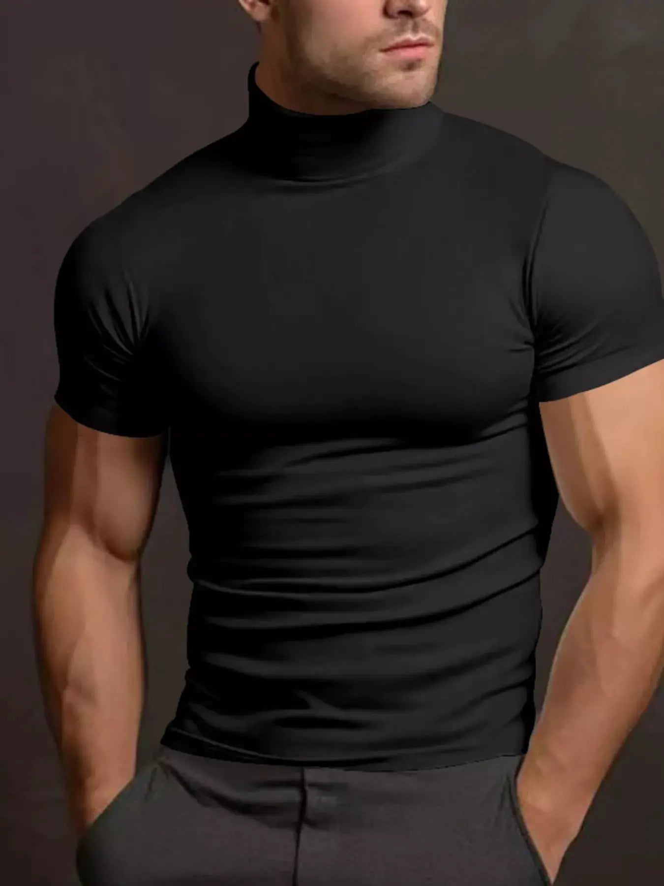Men's Full Size Short Sleeve Turtleneck T-Shirt Plus Size by Trendsi