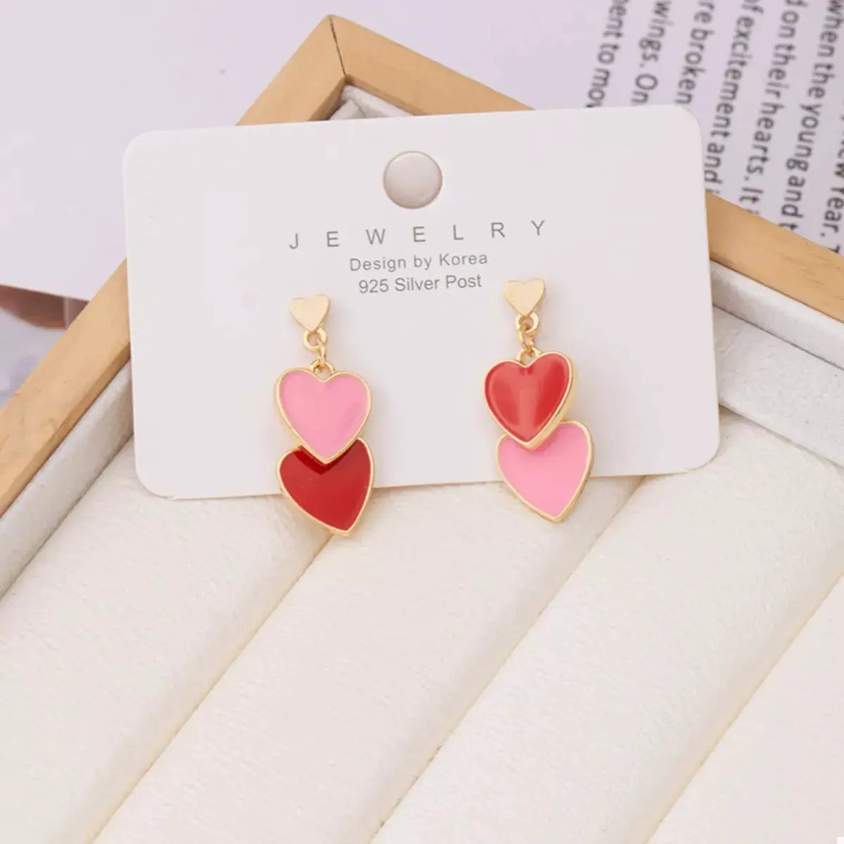 Sweet Doubl Heart Drop Earrings by Trendsi