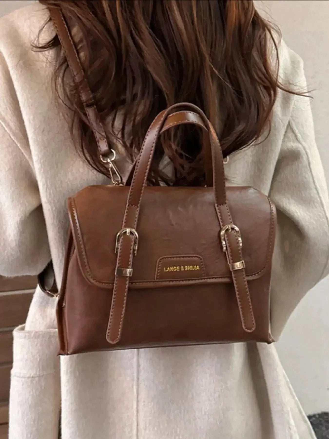 Leather Flap Backpack Bag by Trendsi