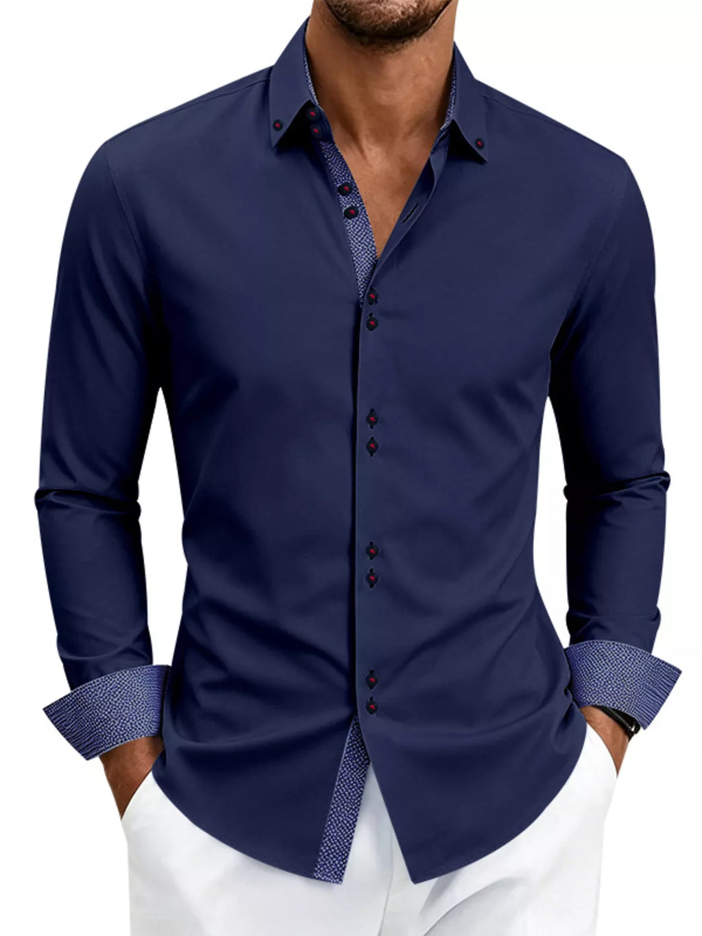 Men's Full Size Slim Fit Contrast Trim Shirt Plus Size by Trendsi