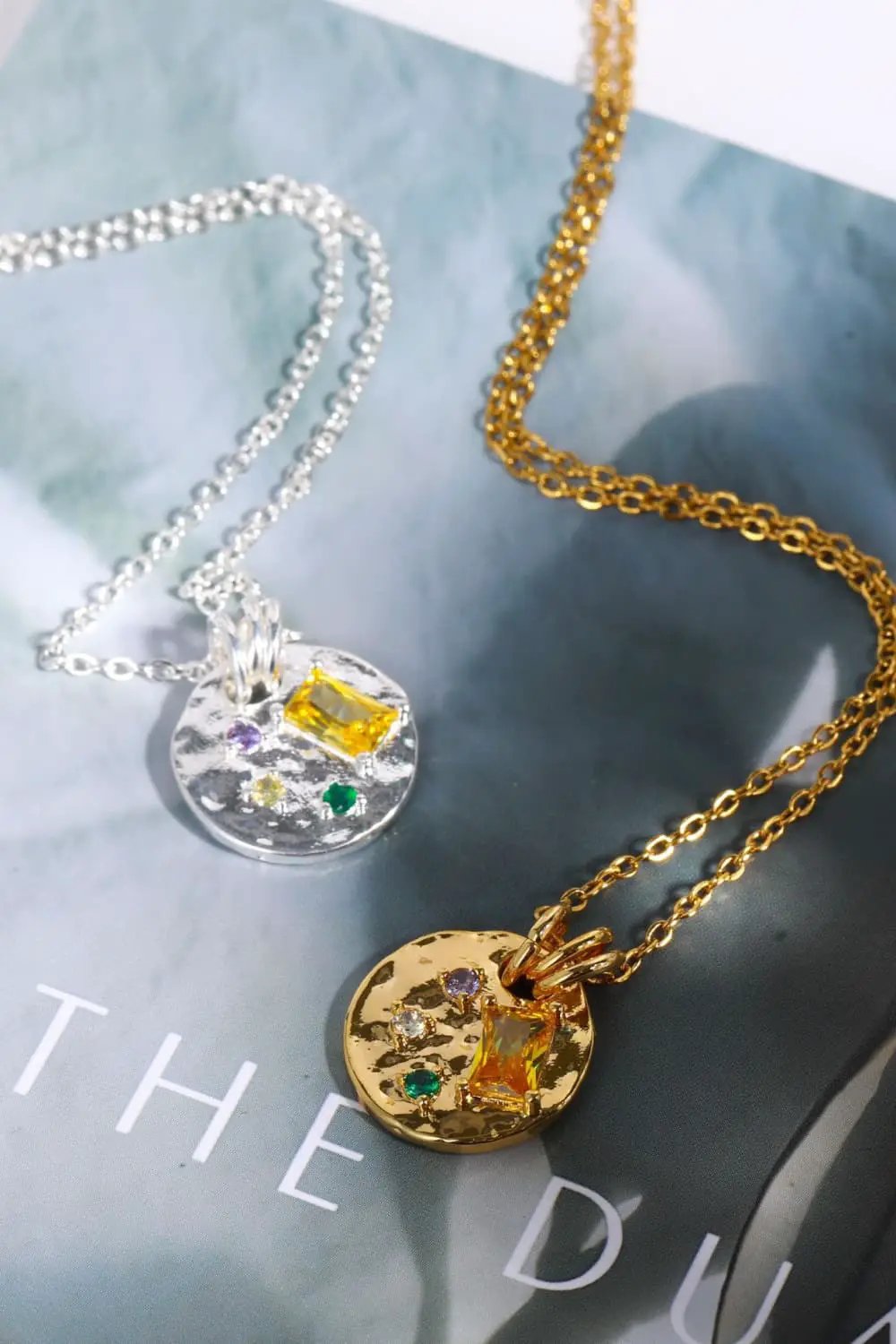 Inlaid Multicolored Zircon Round Pendant Copper Necklace by Trendsi