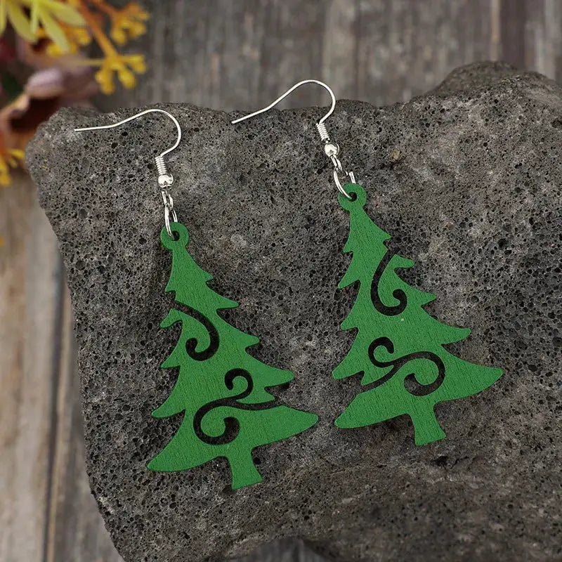 Christmas Tree Wooden Earrings by Trendsi
