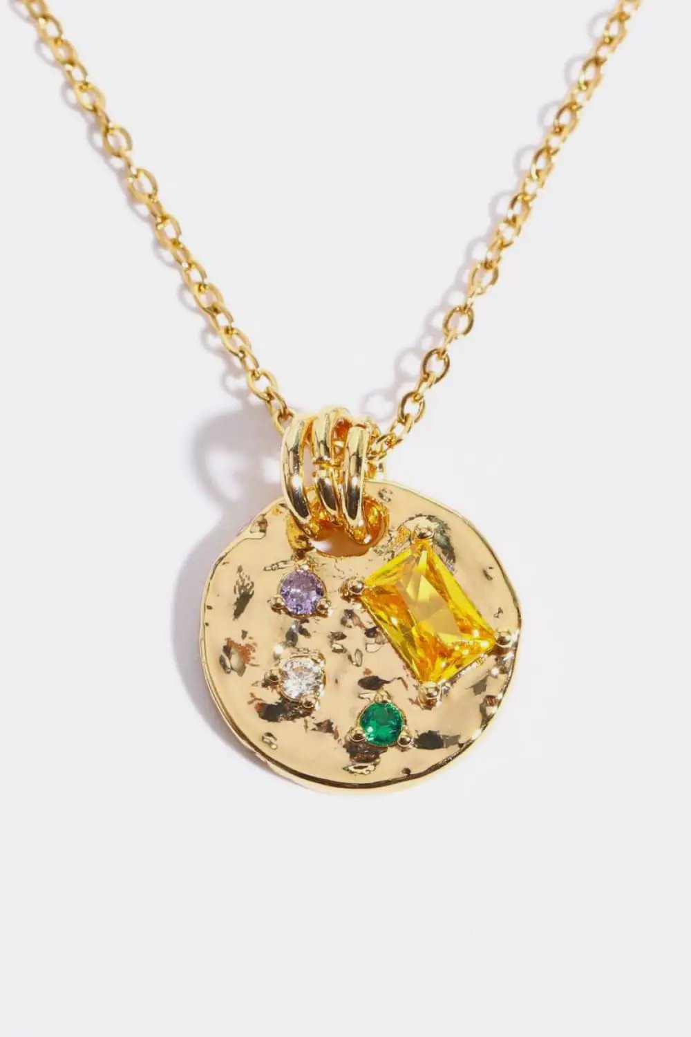 Inlaid Multicolored Zircon Round Pendant Copper Necklace by Trendsi