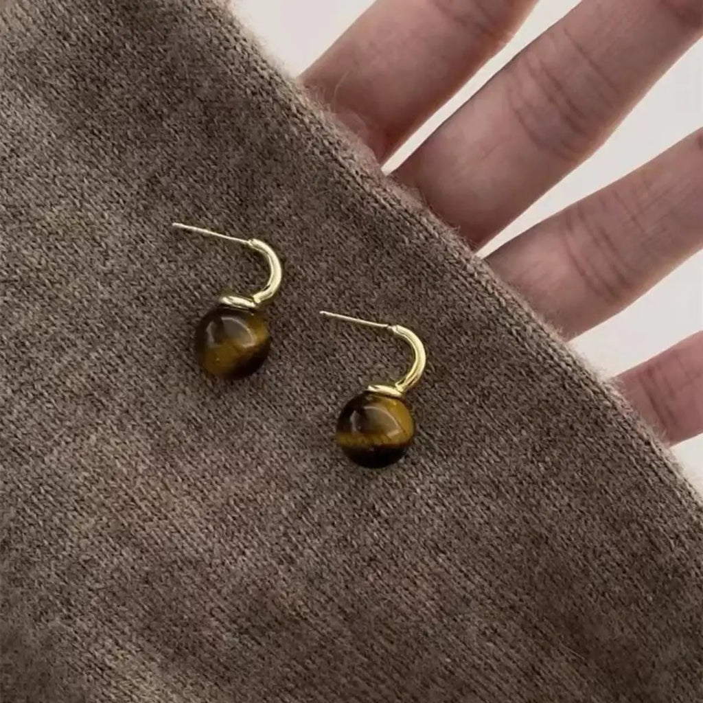 Tiger Eye Ball Drop Earrings by Trendsi