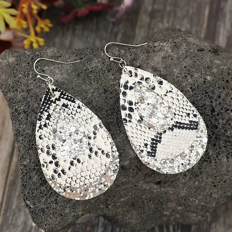PU Leather Sequin Teardrop Earrings by Trendsi