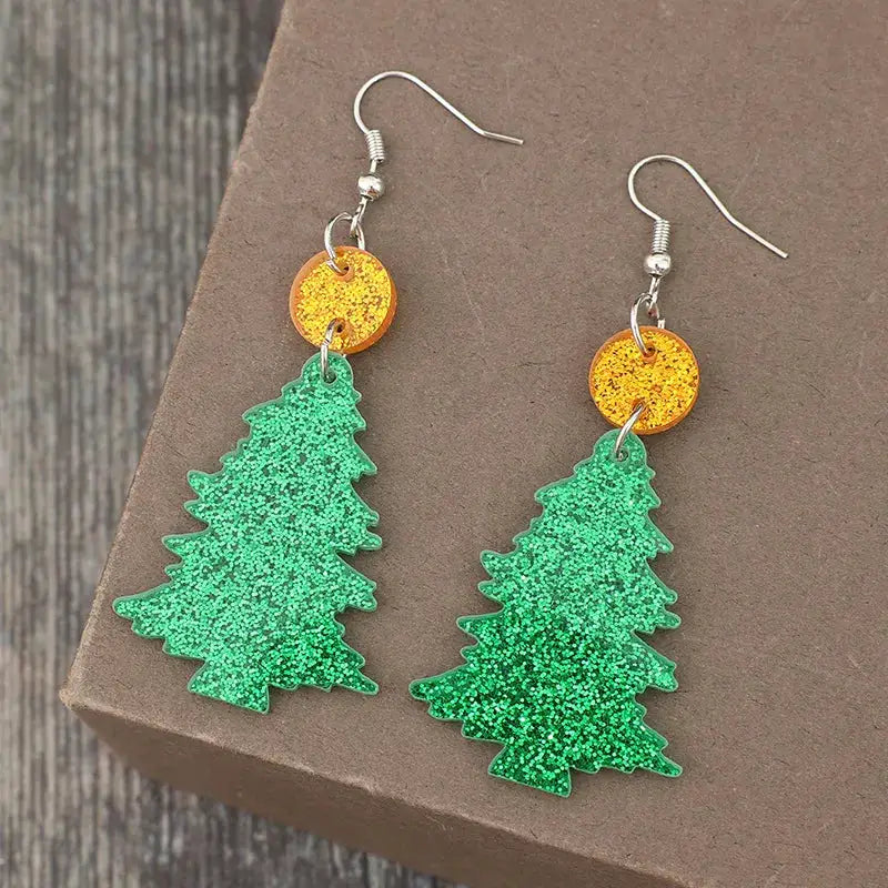 Glitter Acrylic Tree Shape Earrings by Trendsi