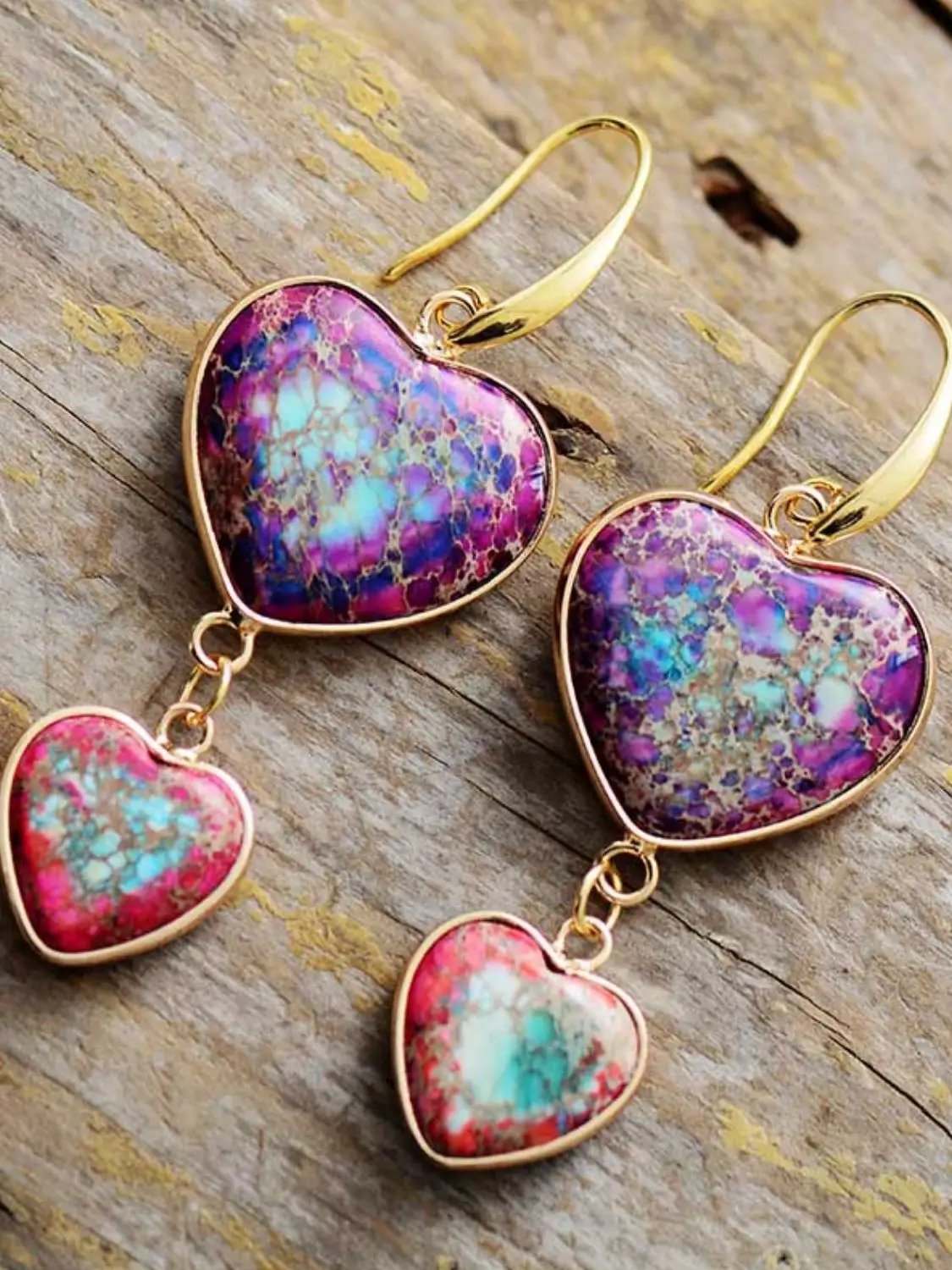 Heart Shape Imperial Jasper Dangle Earrings by Trendsi