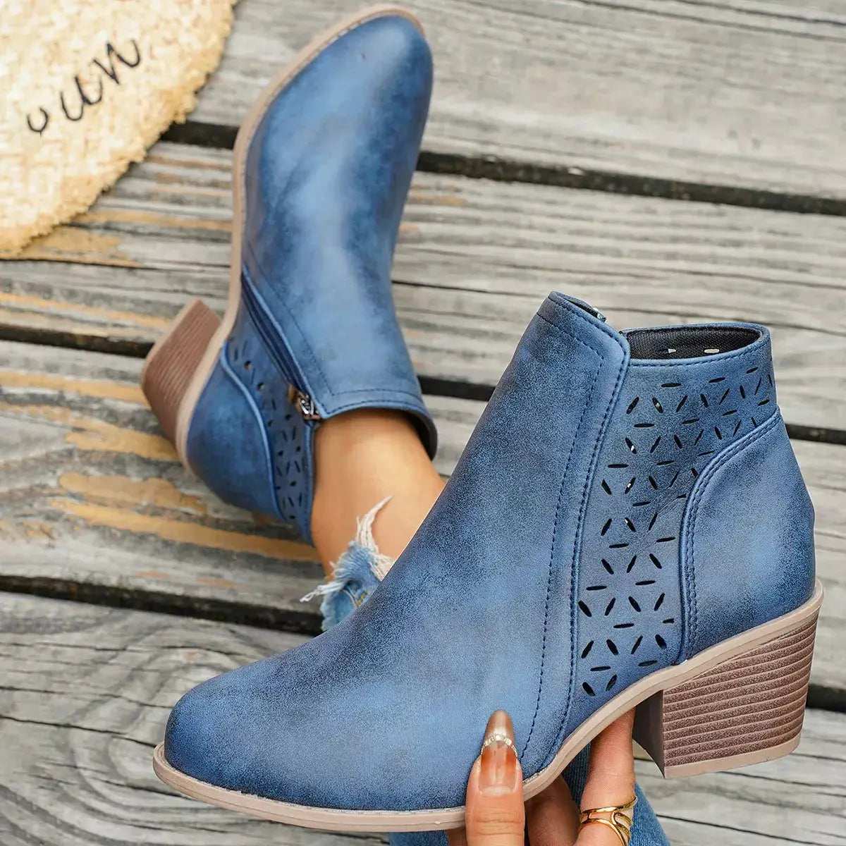 Round Toe Block Heels Boots by Trendsi