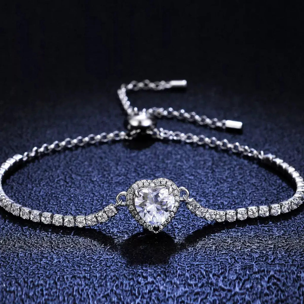 2 Carat 925 Sterling Silver Moissanite Chain Heart Bracelet by Trendsi