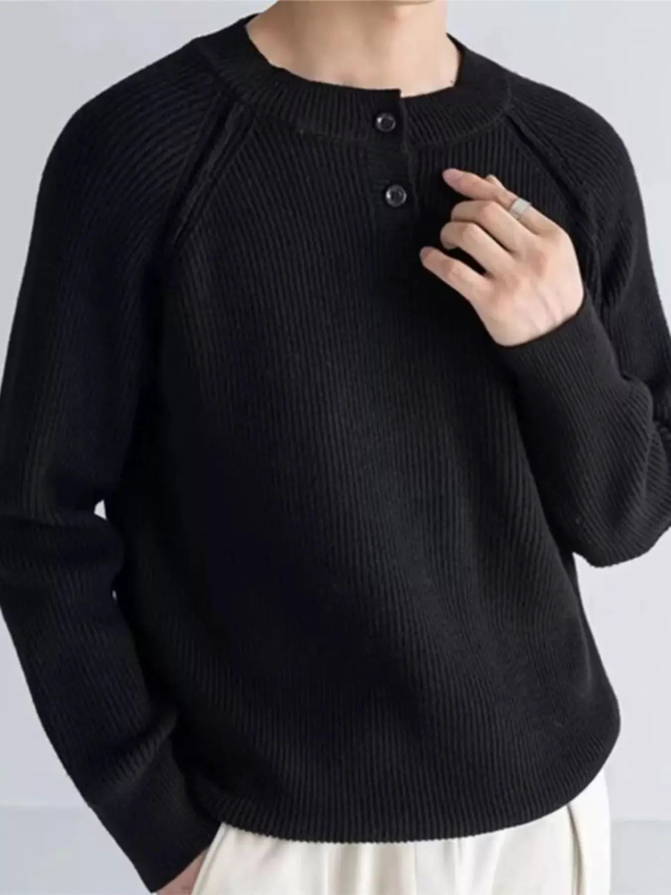Men's Plus Size Ribbed Raglan Sleeve Knit Top by Trendsi