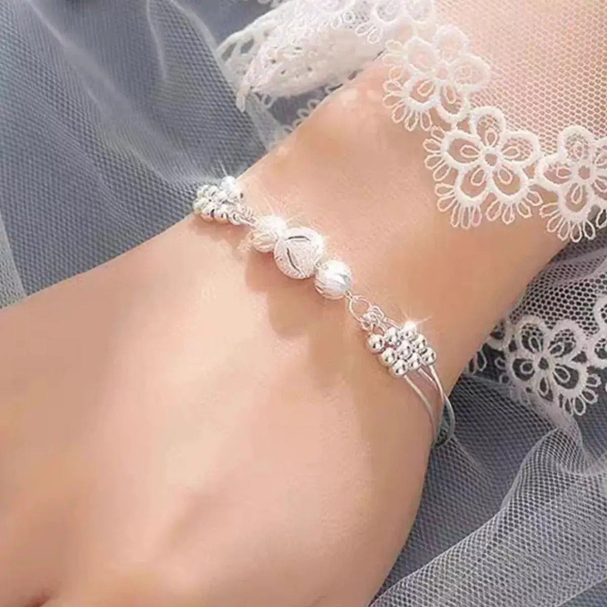 925 Sterling Silver Bead Chain Bracelet by Trendsi