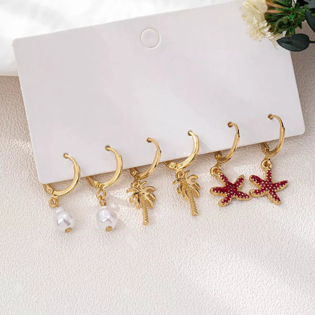 3-Pair 18K Gold-Plated Alloy Drop Earrings by Trendsi