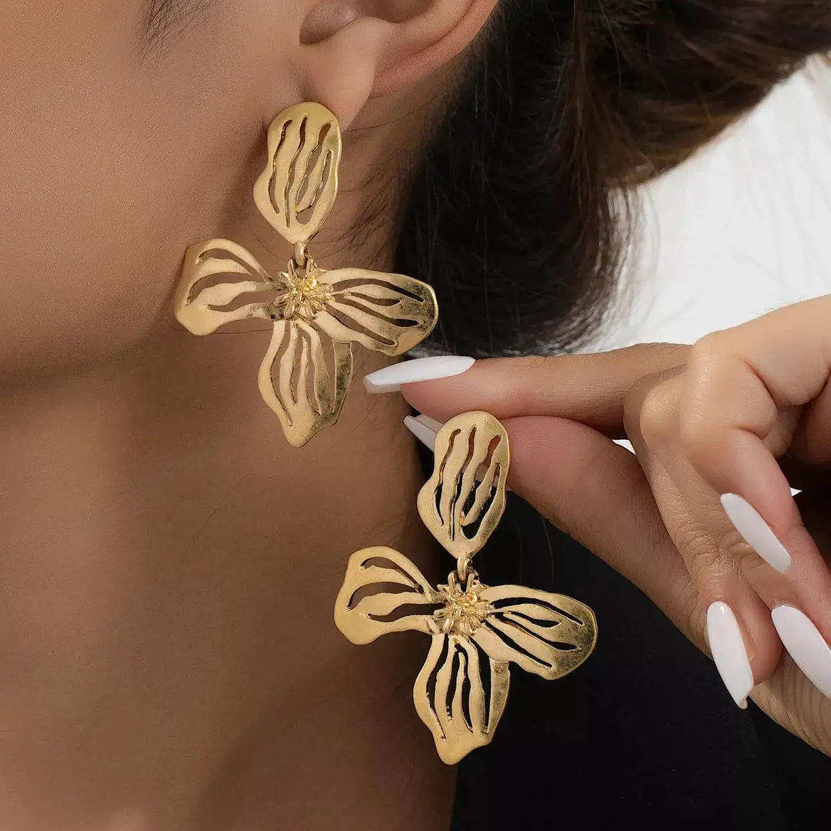 18K Gold-Plated Butterfly Flower Statement Earrings by Trendsi