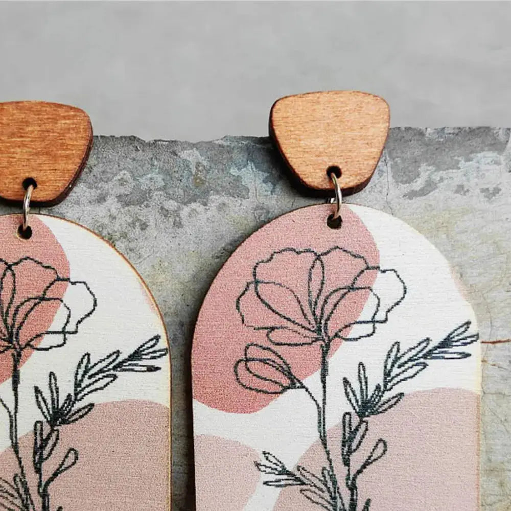 Geometrical Shape Wooden Drop Earrings by Trendsi