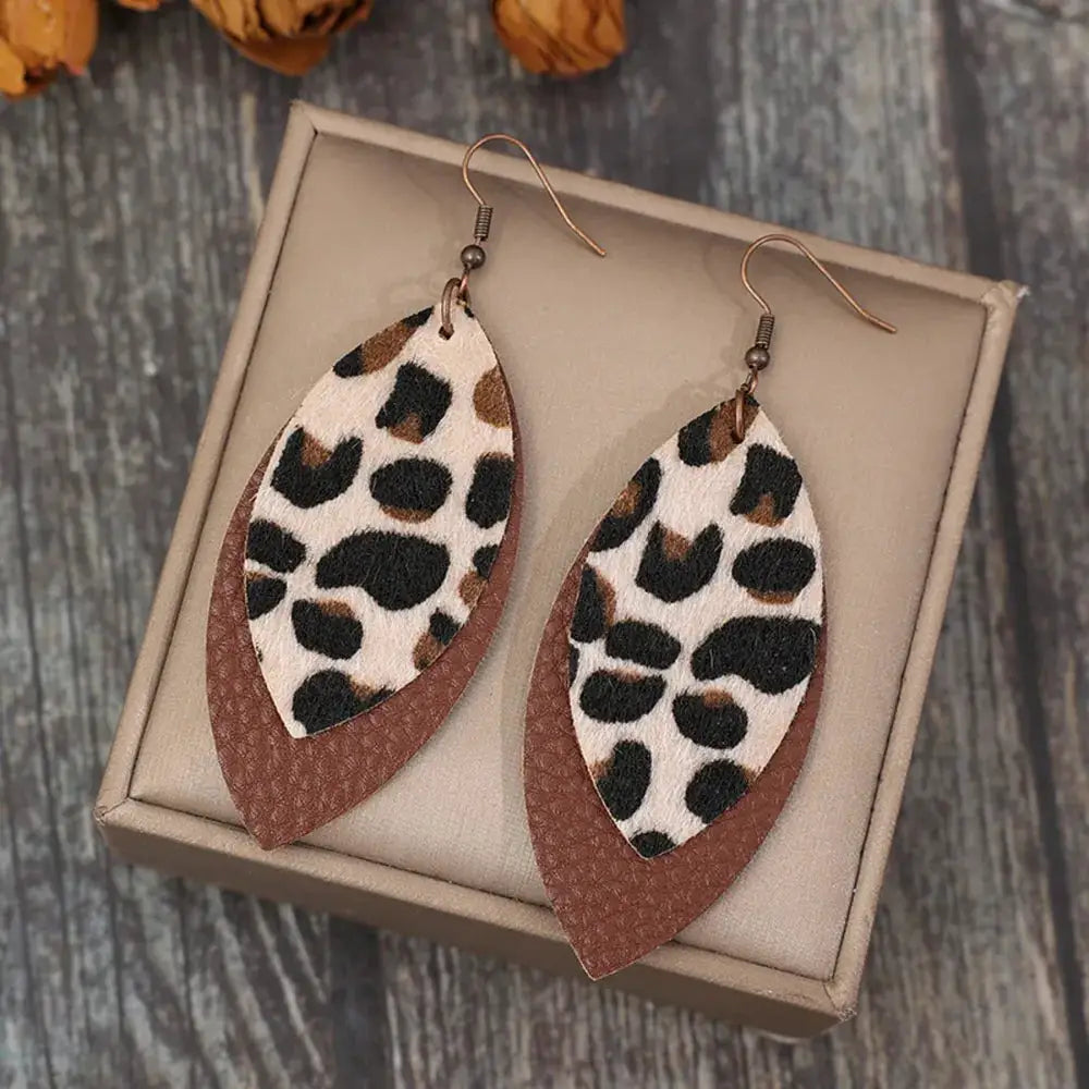 Leaf Shape Leather Dangle Earrings by Trendsi