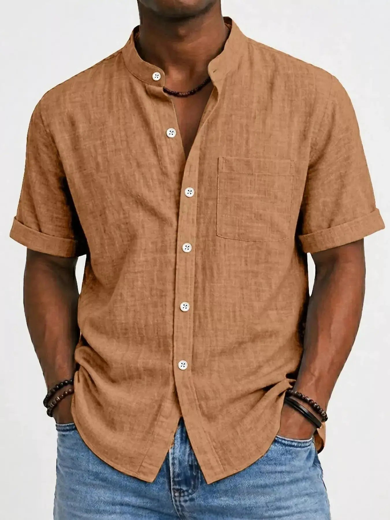 Men's Full Size Button Up Short Sleeve Shirt Plus Size by Trendsi